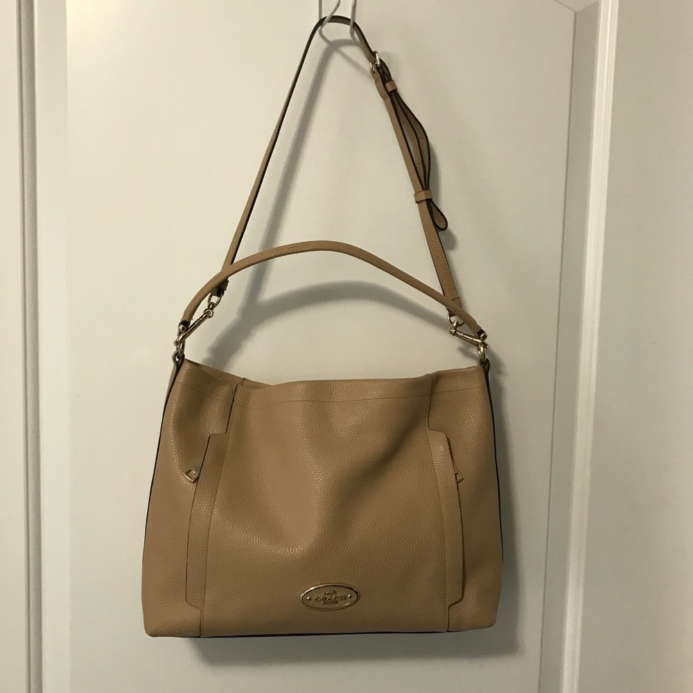 Coach Scout Tan Pebbled Soft Leather Large Hobo Crossbody Top Handle Bag EUC